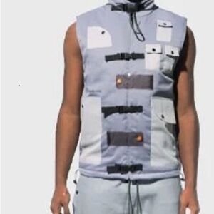 YK Osiris X The Hideout Clothing Tech Utility Gray Large Puffer Vest Pockets